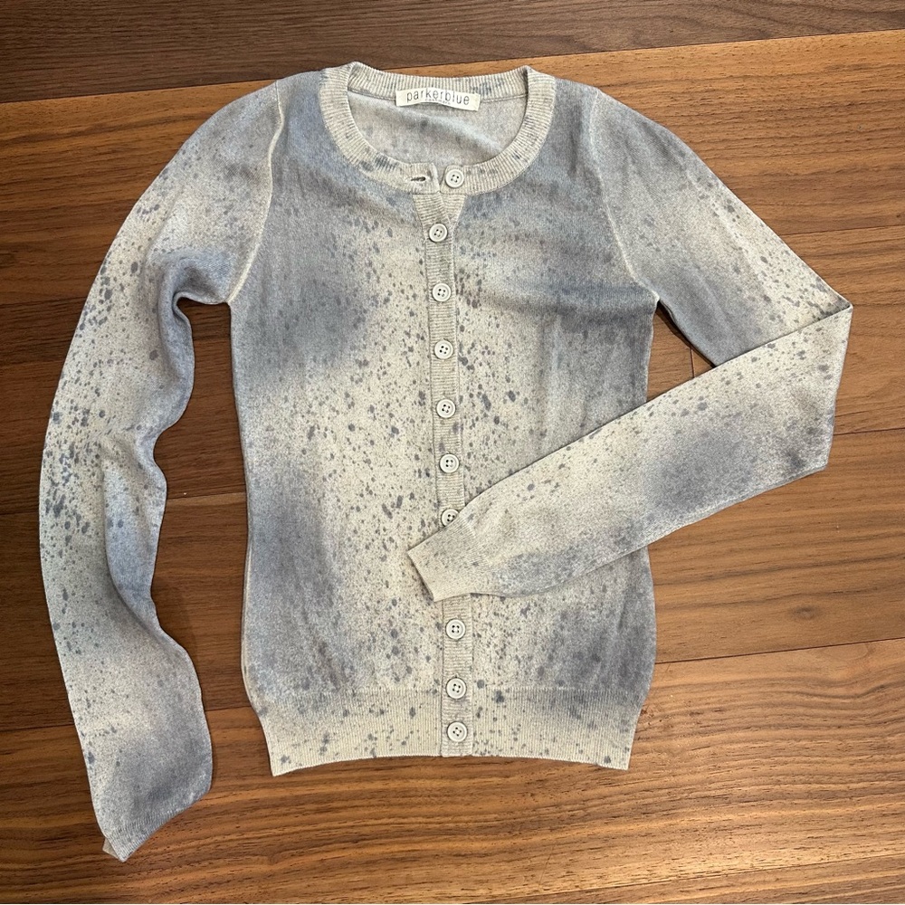 PARKER BLUE CASHMERE CARDIGAN SWEATER
